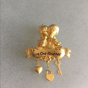 Precious Moments Love One Another brooch Signed